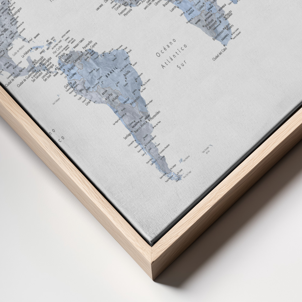 Toile - Blue world map in Spanish cadre en gros plan - cadre naturel