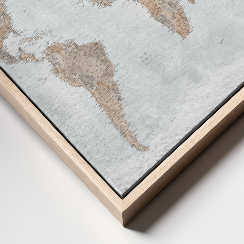 Canvas taulu - Calista high detail world map kehys lähikuva - luonnollinen kehys