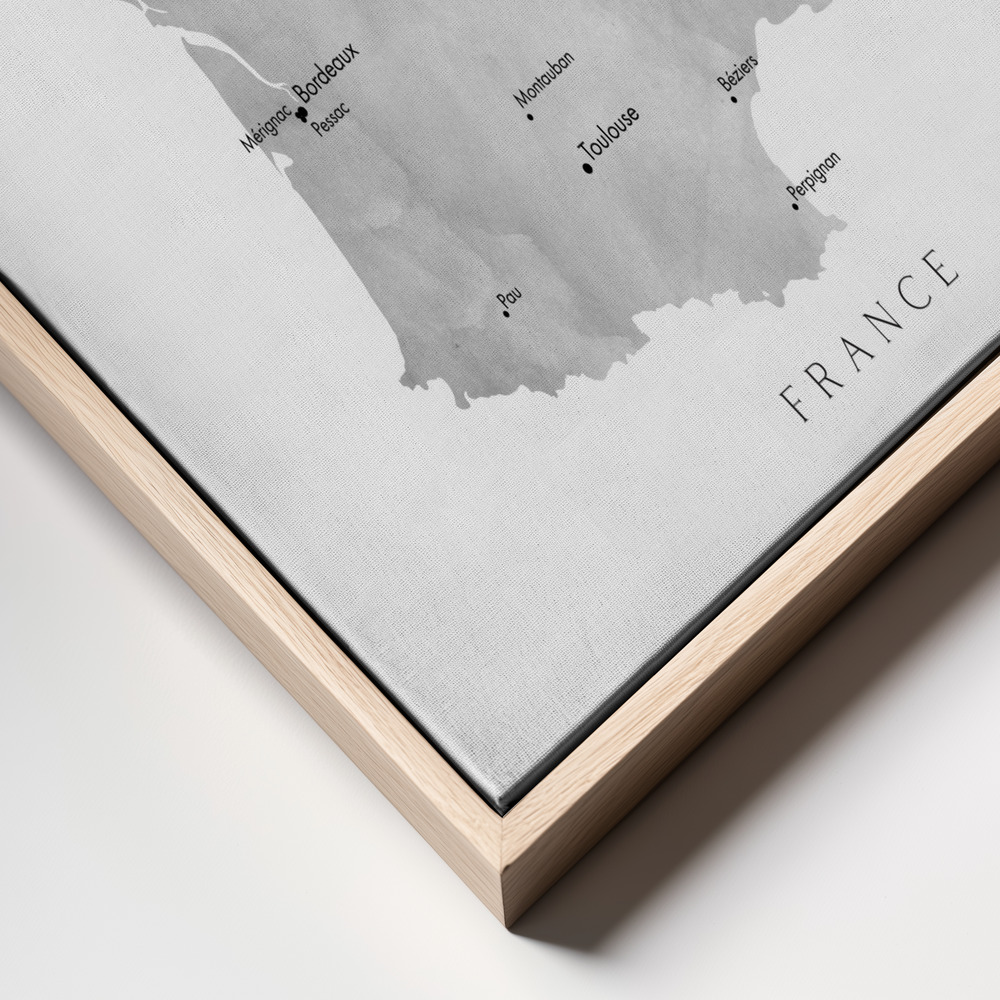 Canvas print - Gray map of France frame close up