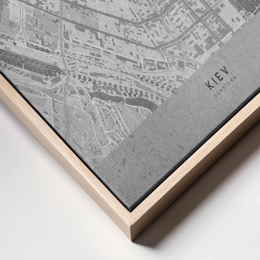 Canvas print - Gray map of Kiev downtown (pre-war) frame close up