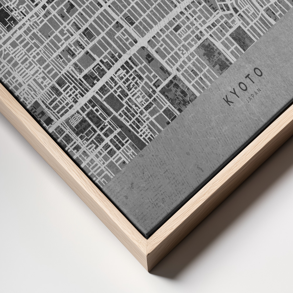 Obraz na płótnie - Gray map of Kyoto ramka z bliska - naturalna ramka
