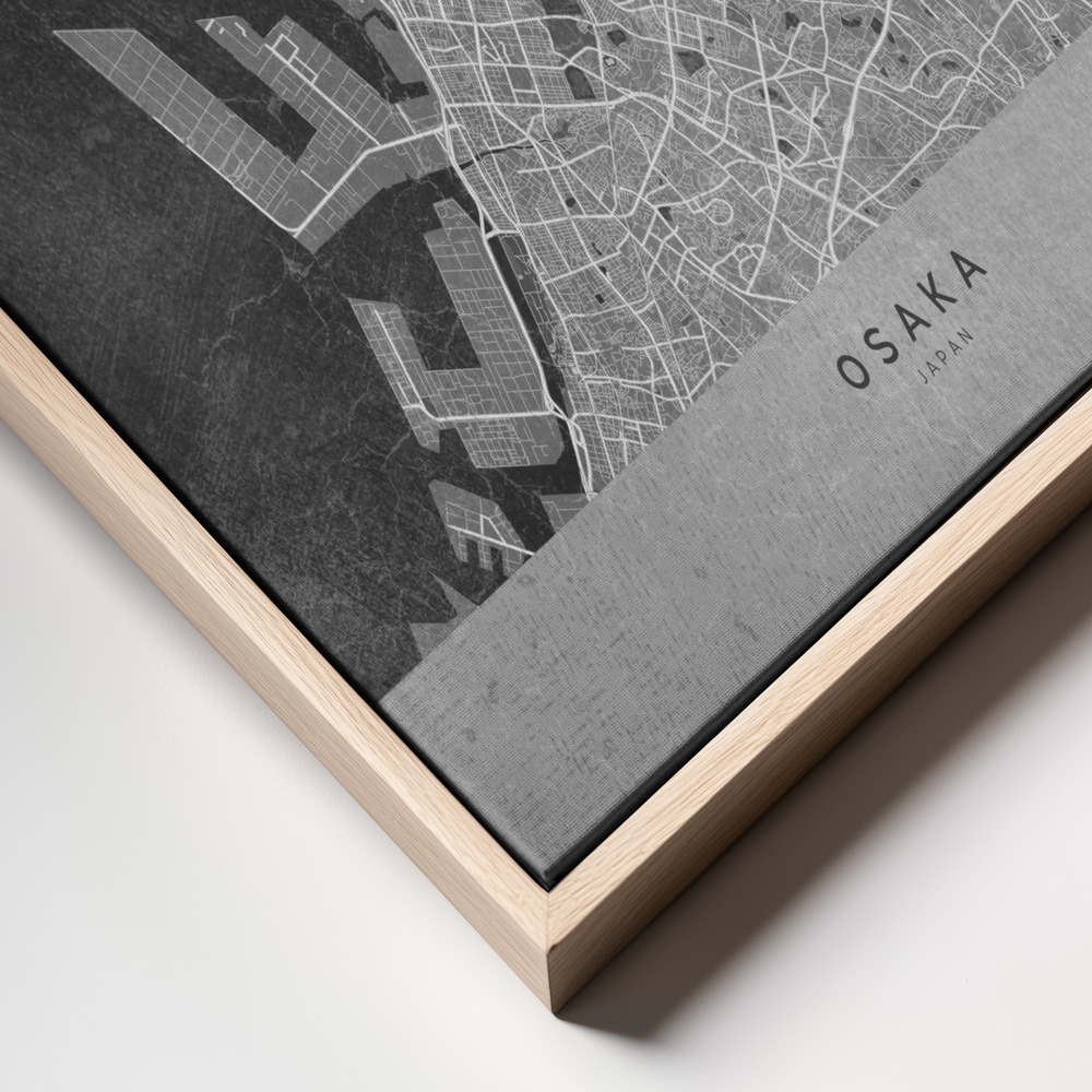 Canvas schilderi - Gray map of Osaka frame close up - natuurlijk frame