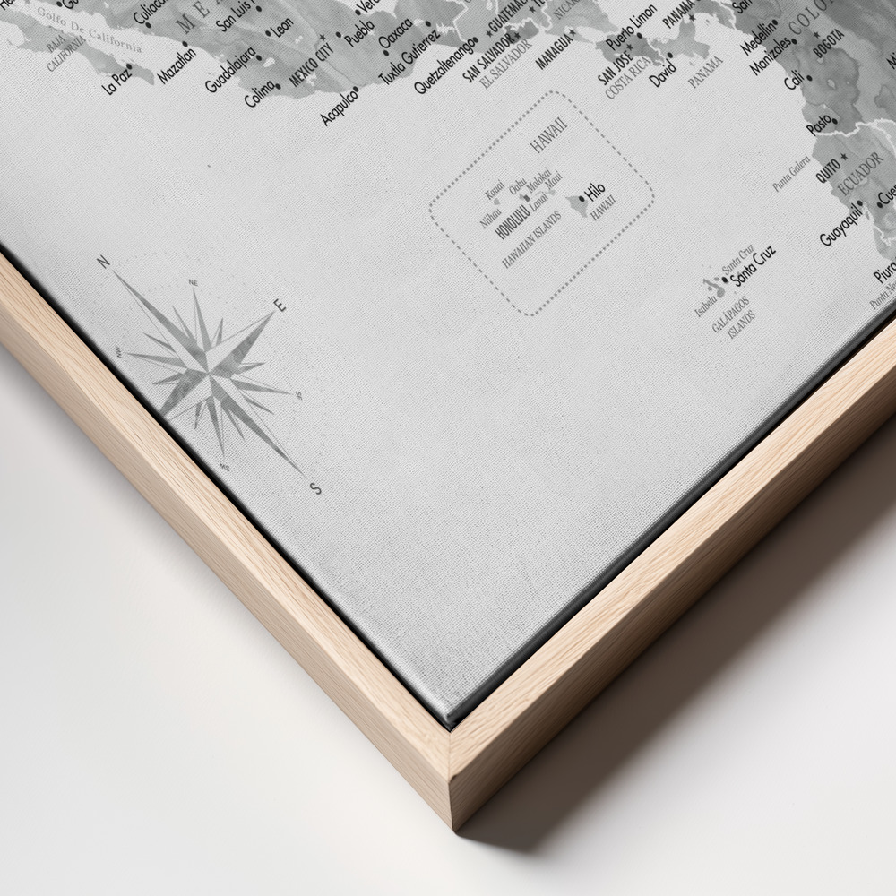 Obraz na płótnie - Gray map of USA and the Caribbean sea ramka z bliska - naturalna ramka