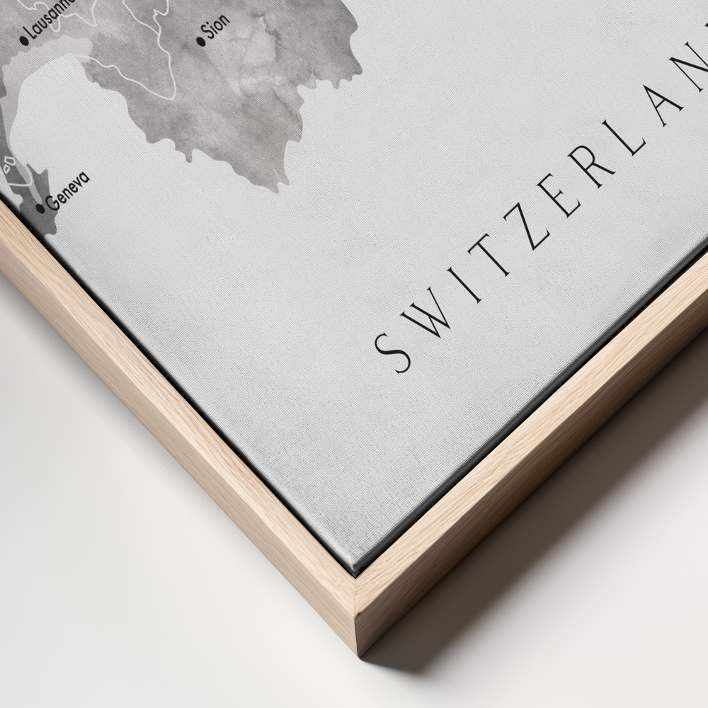 Canvas schilderi - Gray watercolor map of Switzerland frame close up - natuurlijk frame