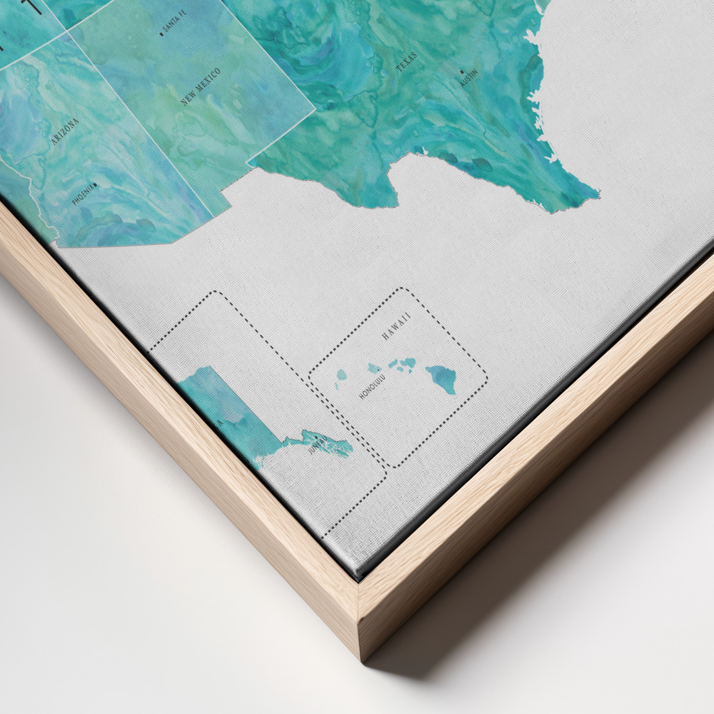 Toile - Aquamarine watercolor US map cadre en gros plan - cadre naturel