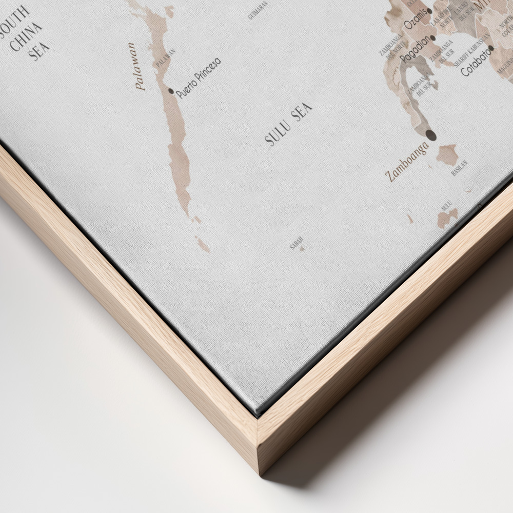 Canvas schilderi - Taupe watercolor map of Philippines frame close up - natuurlijk frame