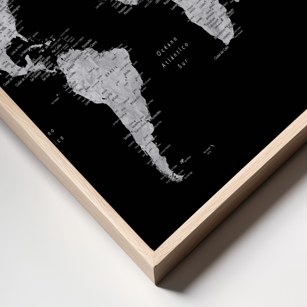 Canvas schilderi - Eban world map in Spanish frame close up - natuurlijk frame