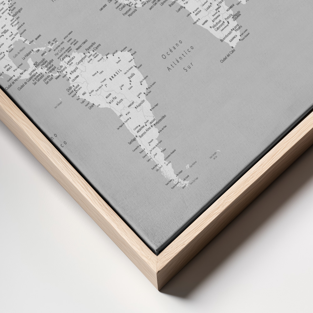 Canvas schilderi - Hart world map in Spanish frame close up - natuurlijk frame