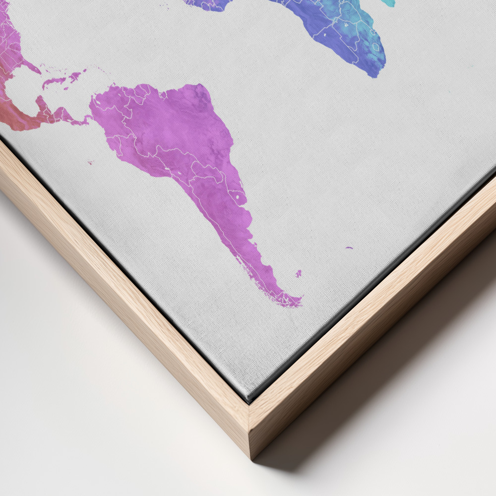 Canvas taulu - Jude watercolor world map kehys lähikuva - luonnollinen kehys