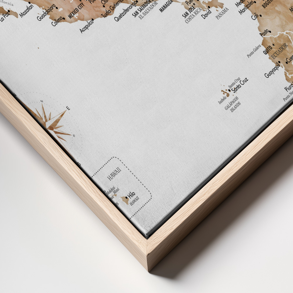 Canvas taulu - Neutral USA and the Caribbean sea map kehys lähikuva - luonnollinen kehys