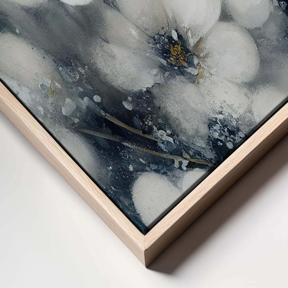 Canvas taulu - Frozen Flowers kehys lähikuva - luonnollinen kehys