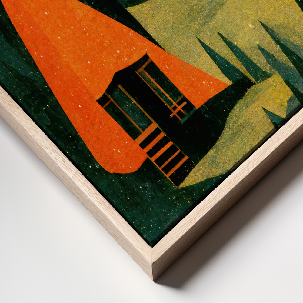 Lærred - Cabin In The Forest frame close up