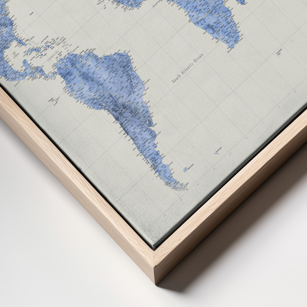 Canvas schilderi - Parlan high detail world map frame close up - natuurlijk frame