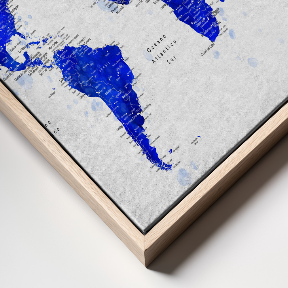 Toile - Nadiin world map in Spanish cadre en gros plan - cadre naturel