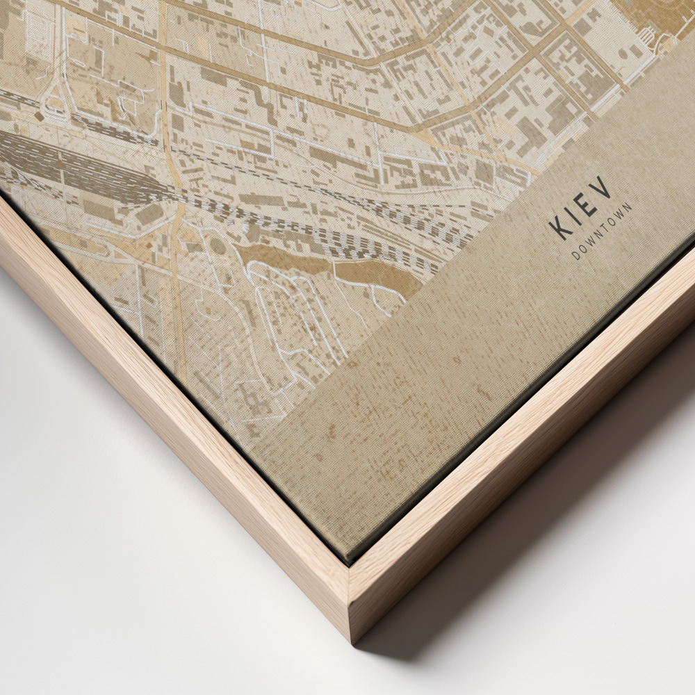 Canvas schilderi - Sepia map of Kiev downtown (pre-war) frame close up - natuurlijk frame