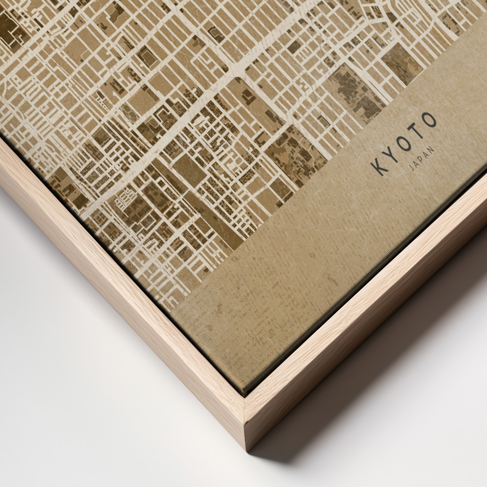 Canvas print - Sepia map of Kyoto frame close up