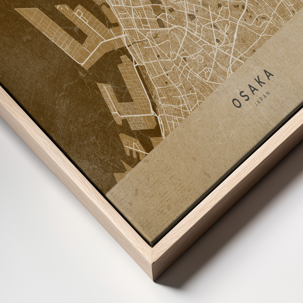 Canvas print - Sepia map of Osaka frame close up