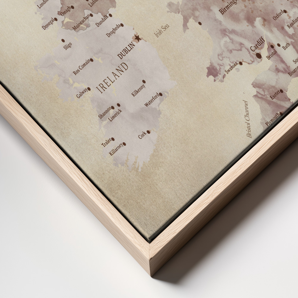 Leinwandbild - Sepia map of the United Kingdom frame close up