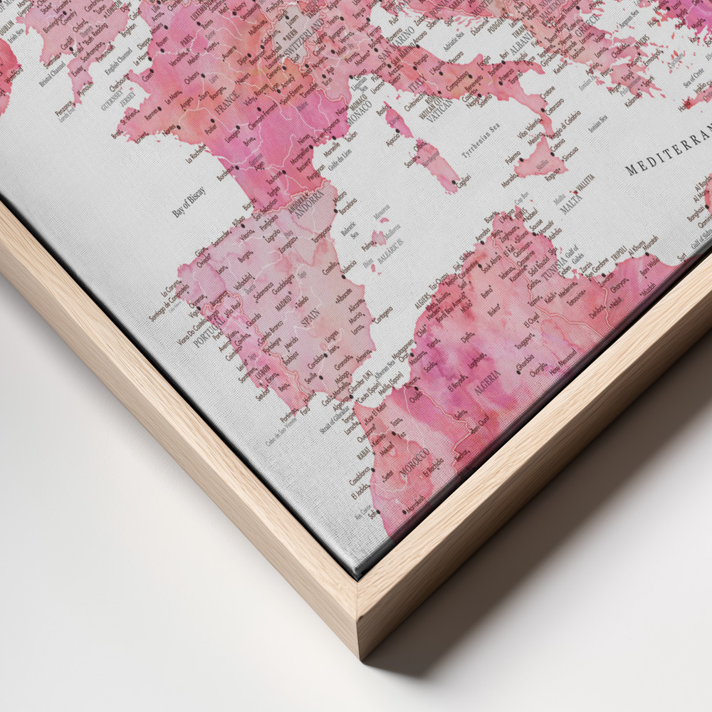 Canvas taulu - Tatiana detailed map of Europe kehys lähikuva - luonnollinen kehys