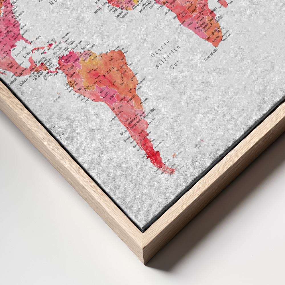 Toile - Tatiana world map in Spanish cadre en gros plan - cadre naturel