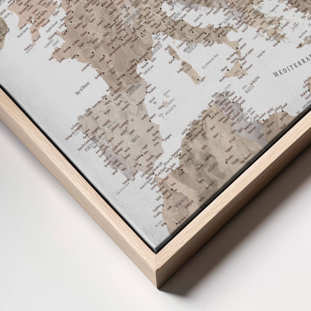 Canvas print - Taupe detailed map of Europe frame close up