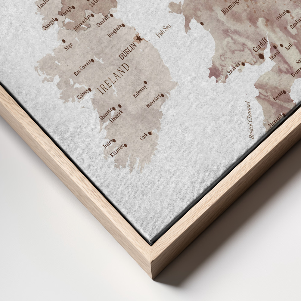Canvas print - Taupe map of the United Kingdom frame close up