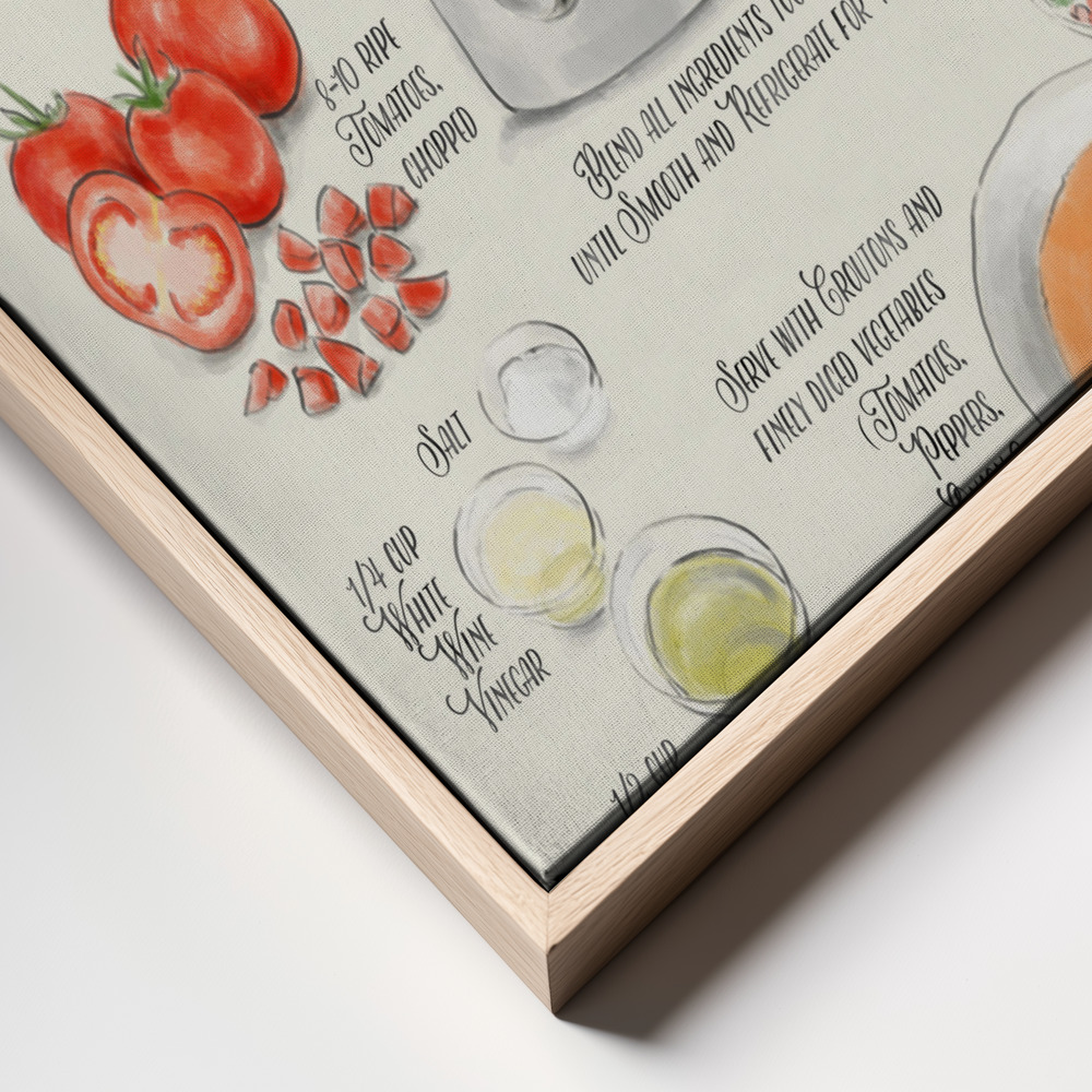Canvas print - Gazpacho illustrated recipe in English frame close up