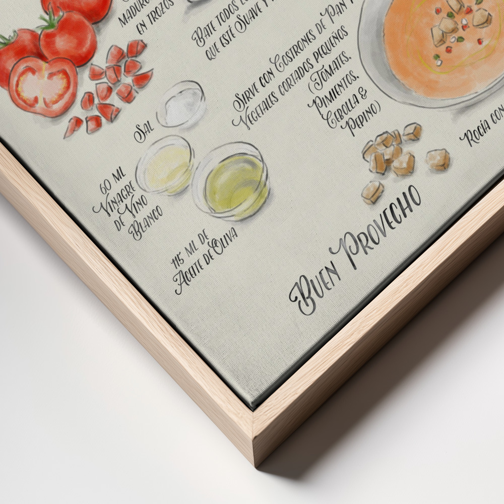 Canvas print - Gazpacho illustrated recipe in Spanish frame close up