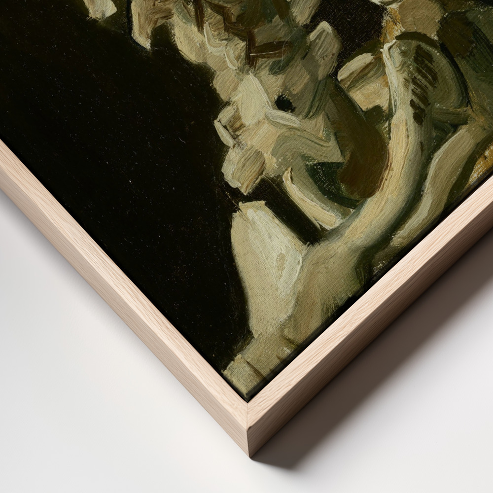 Canvas schilderi - Head of a skeleton with a burning cigarette frame close up