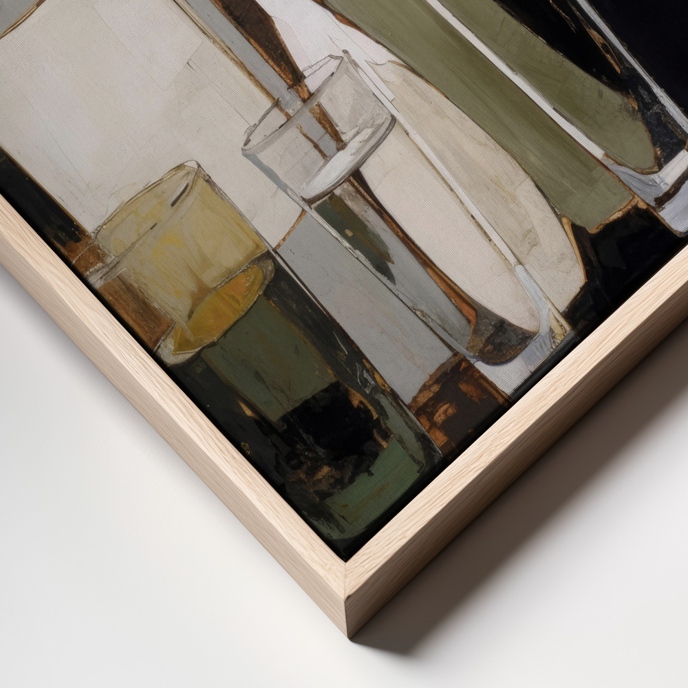 Canvas print - Stilllife With Glasses And Bottles frame close up