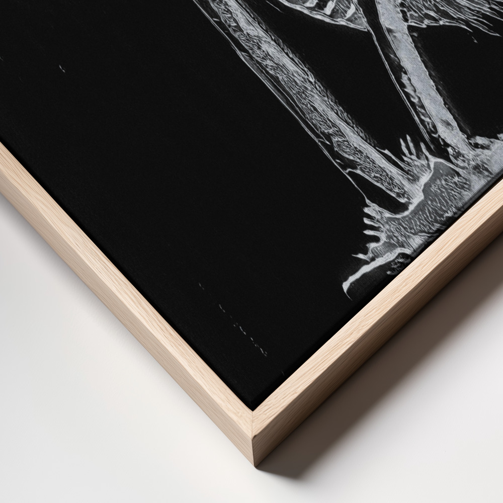 Canvas print - Vintage Inky Cap Edible Mushroom Dark BW frame close up - natural frame