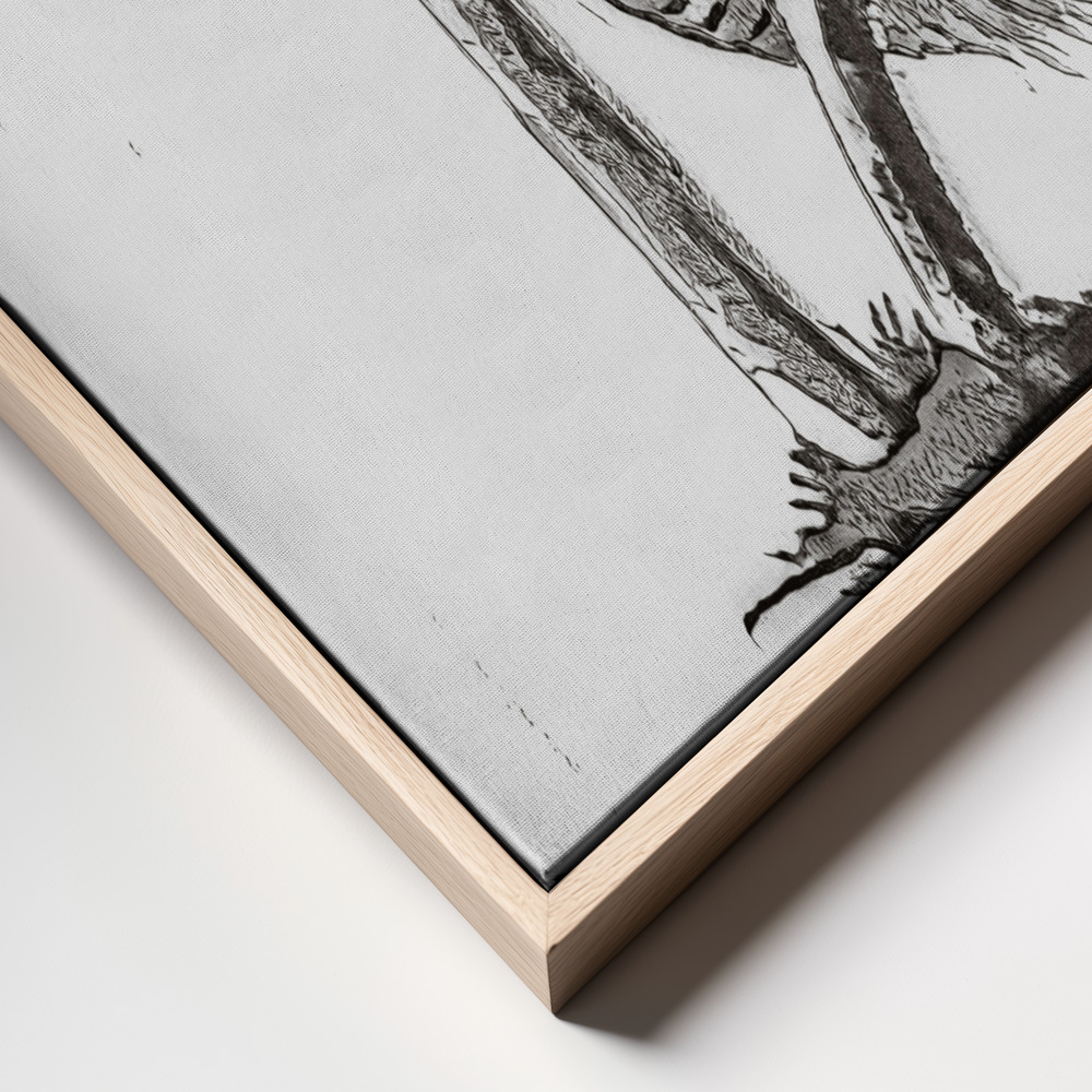 Canvas print - Vintage Inky Cap Edible Mushroom BW Bright frame close up - natural frame