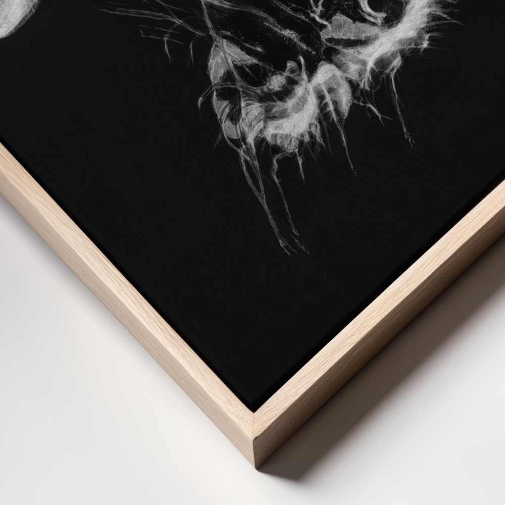 Canvas print - Vintage Violet Webcap Mushroom Dark BW frame close up - natural frame