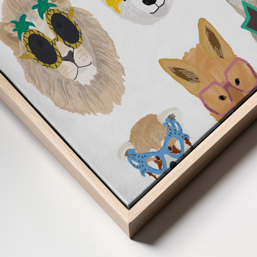 Lienzo - Big Cats in glasses print primer plano del marco - marco natural