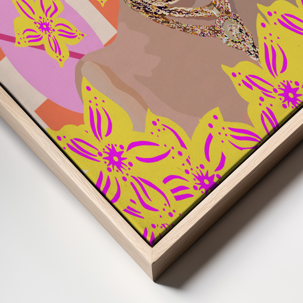 Canvas print - Frida with flowers frame close up - natural frame