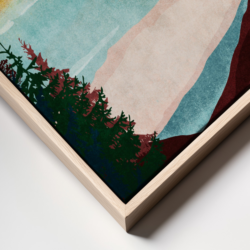 Canvas print - Mountain Dawn Serenity frame close up - natural frame