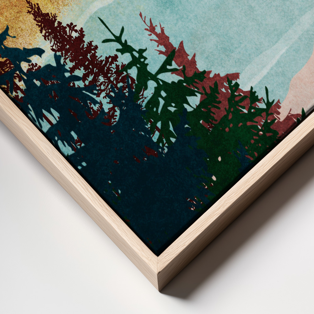 Canvas print - Misty Mountain Glow frame close up - natural frame