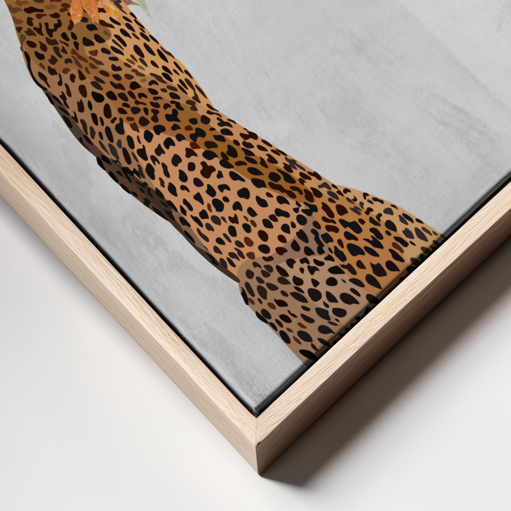 Canvas taulu - Cheetah Autumn Leaves Head kehys lähikuva - luonnollinen kehys