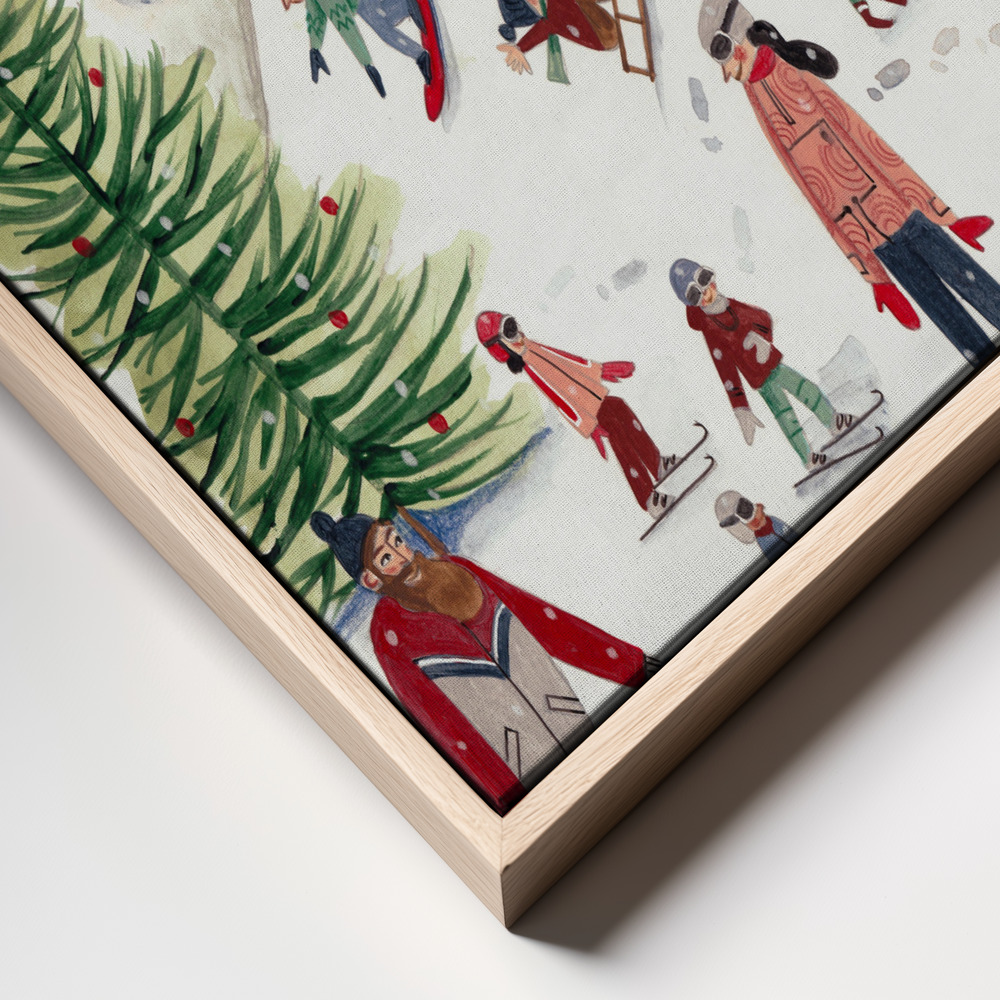 Canvas print - Mountain landscape with houses in the snow frame close up