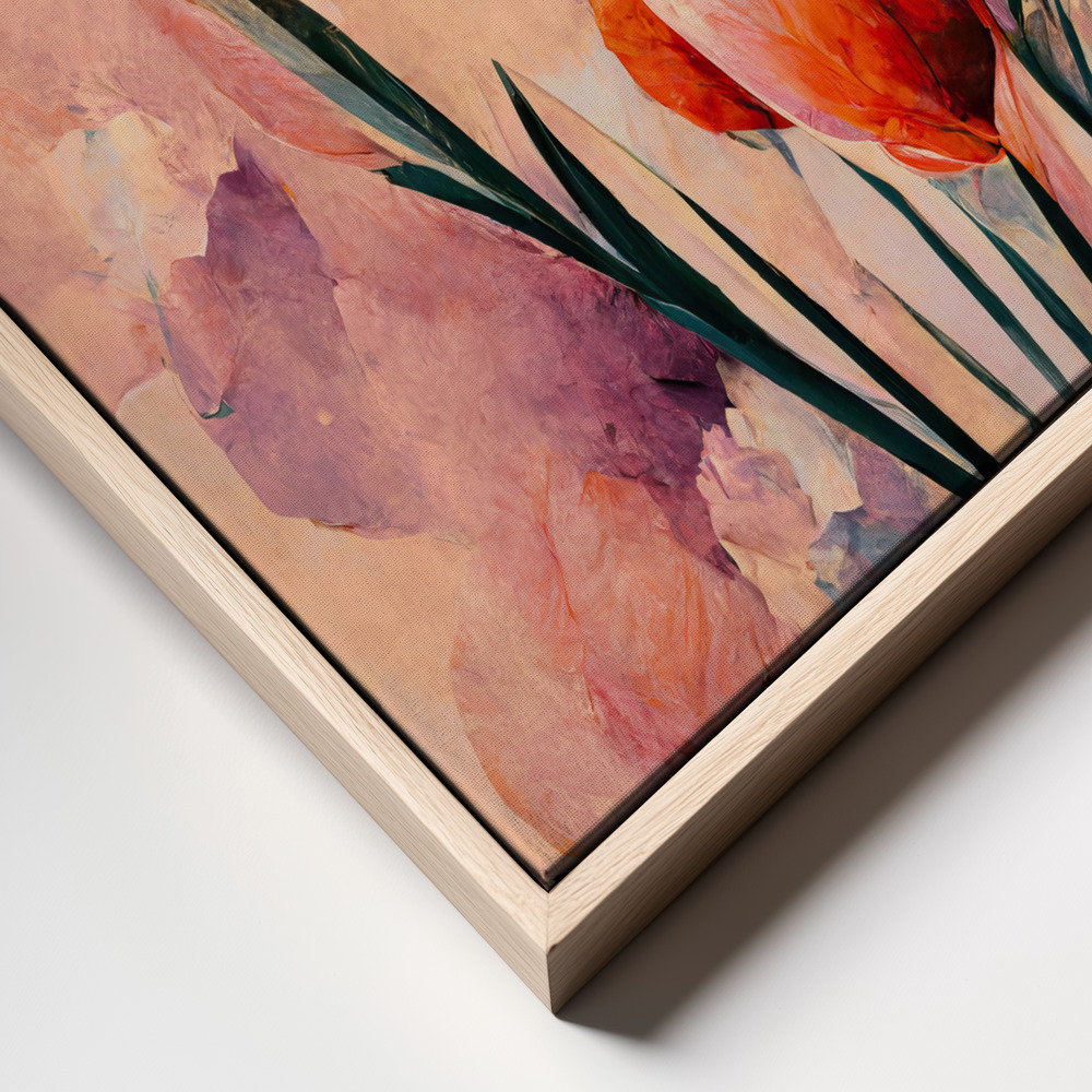 Obraz na płótnie - Abstract Coral Flowers (Peach) ramka z bliska - naturalna ramka
