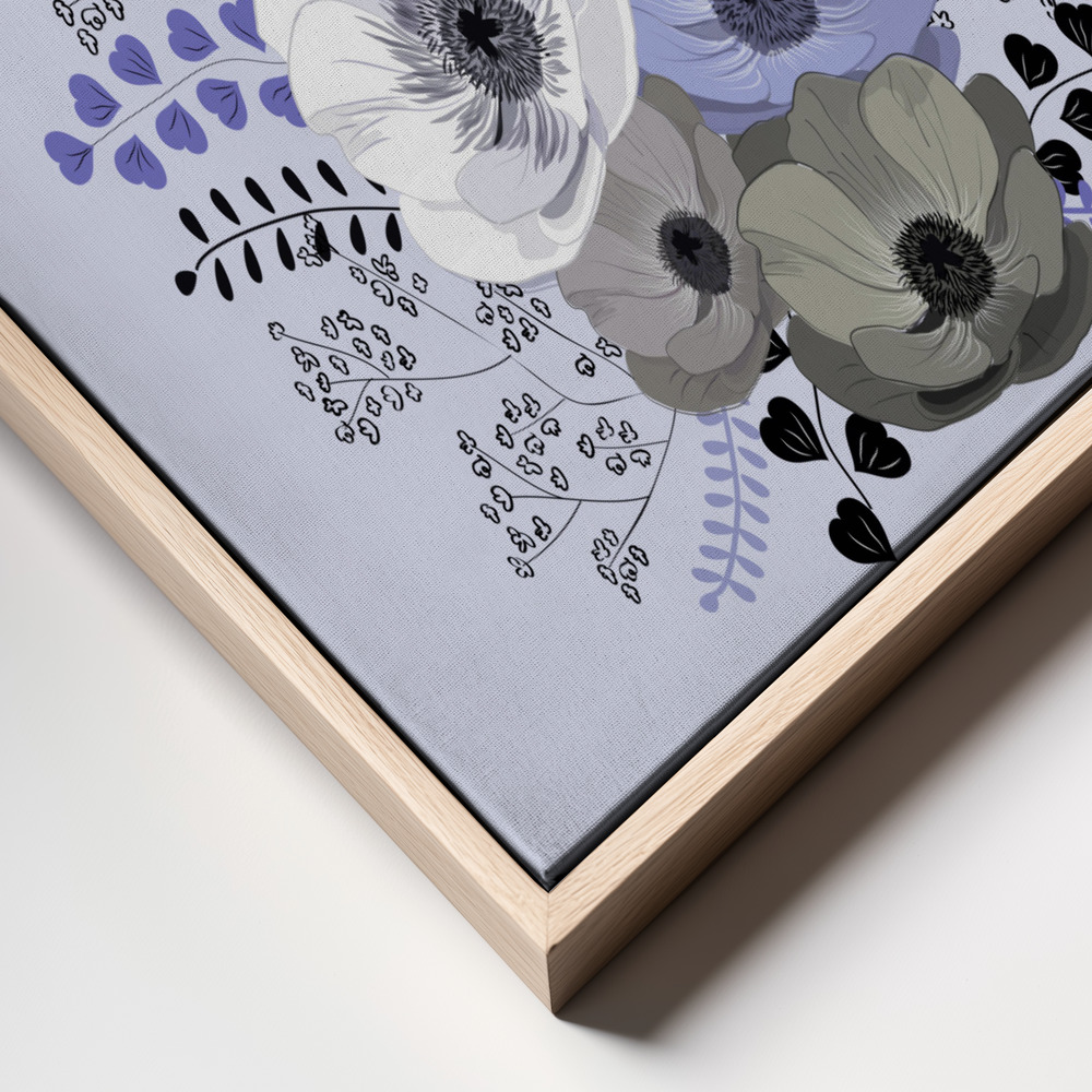 Canvas print - Anemones Floral Bouquet Blue frame close up