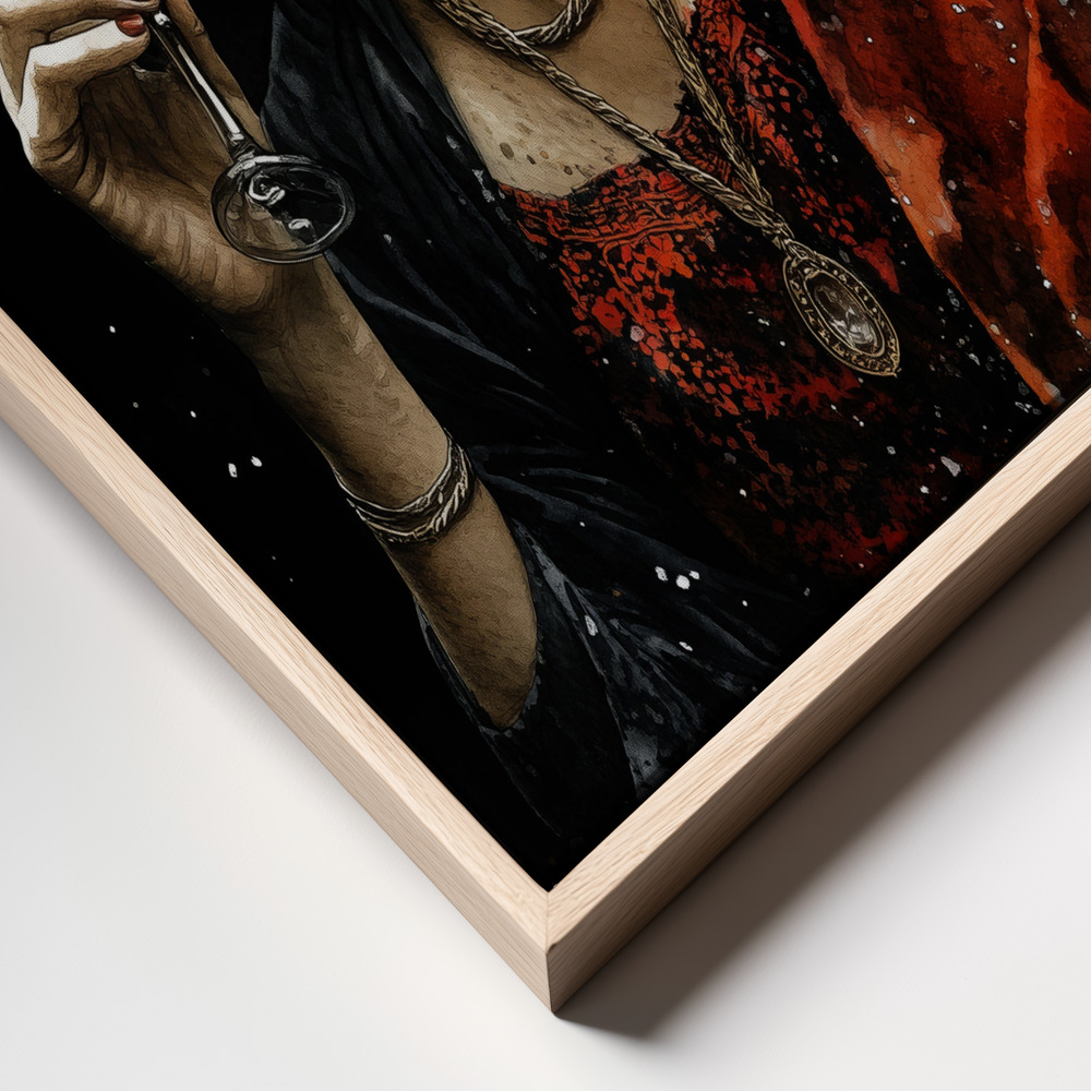 Canvas print - Frida and wine frame close up - natural frame