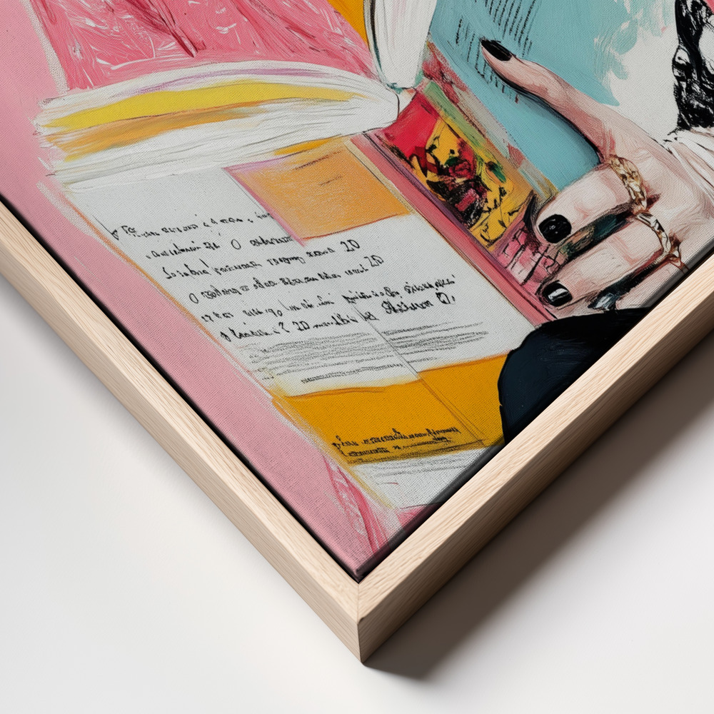 Canvas print - Frida Reading Book frame close up - natural frame