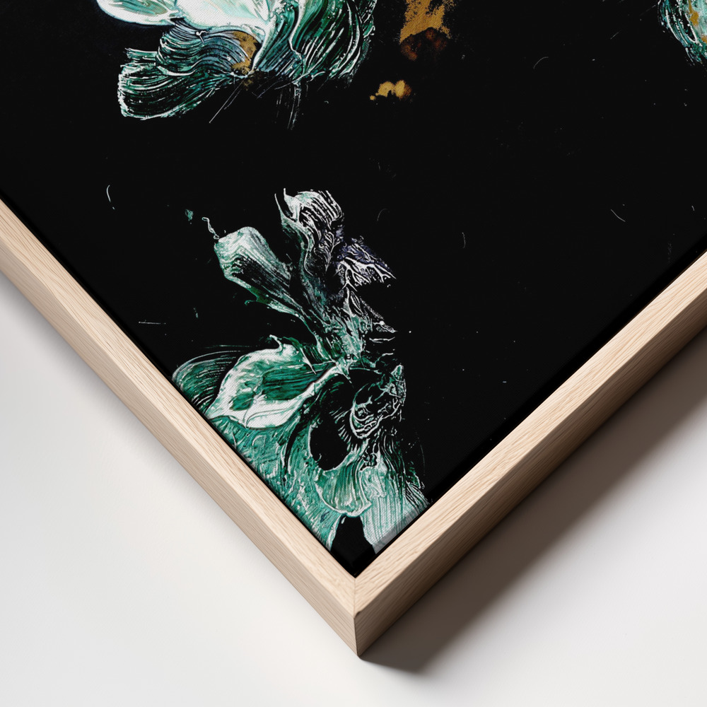 Canvas print - Celestial Garden with Green and White Flowers frame close up - natural frame