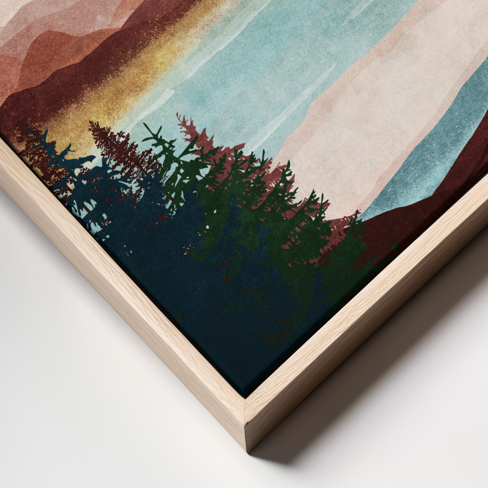 Canvas print - Misty Mountain View frame close up - natural frame