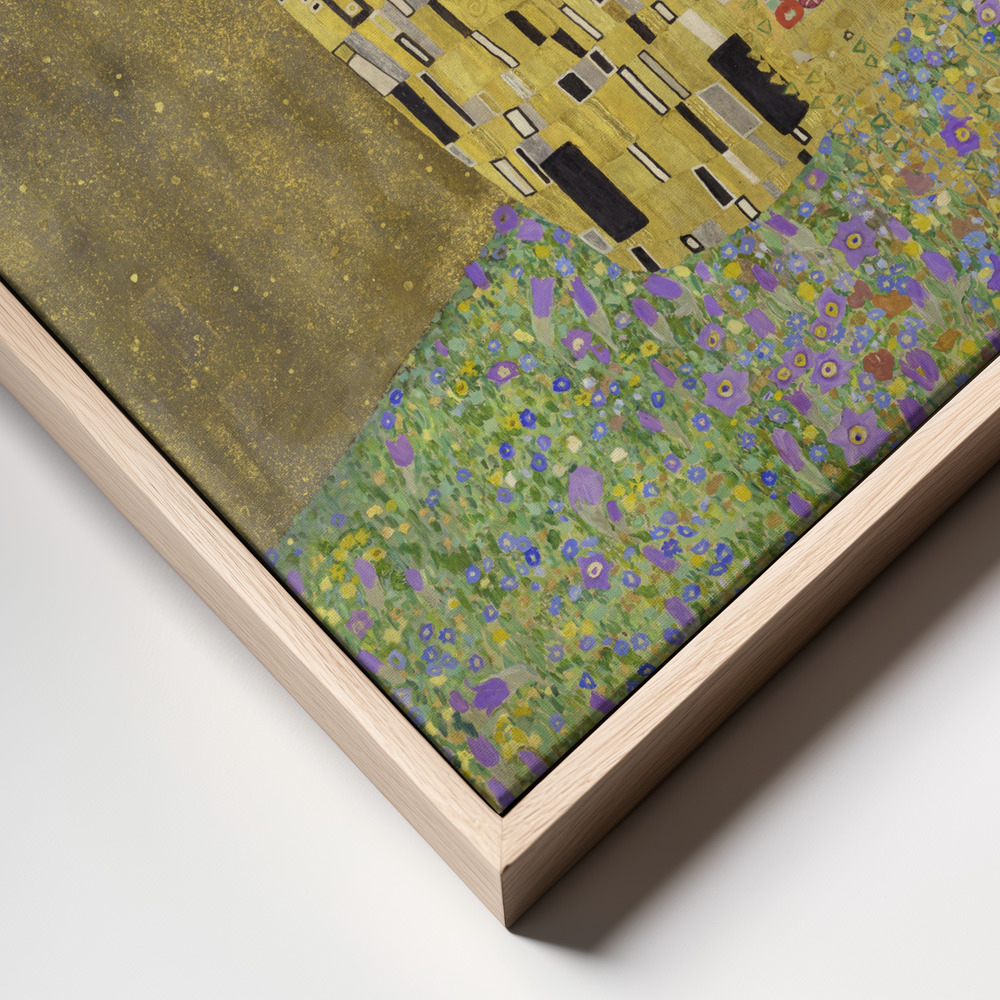 Leinwandbild - The Kiss (1907–1908) rahmen Nahaufnahme - natürlicher Rahmen