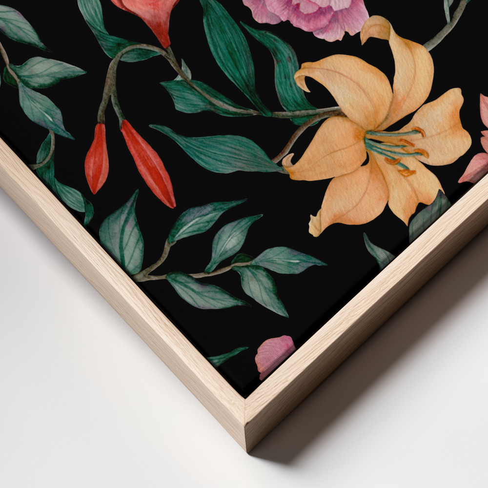 Canvas print - Lilies and Peonies Elegance frame close up - natural frame