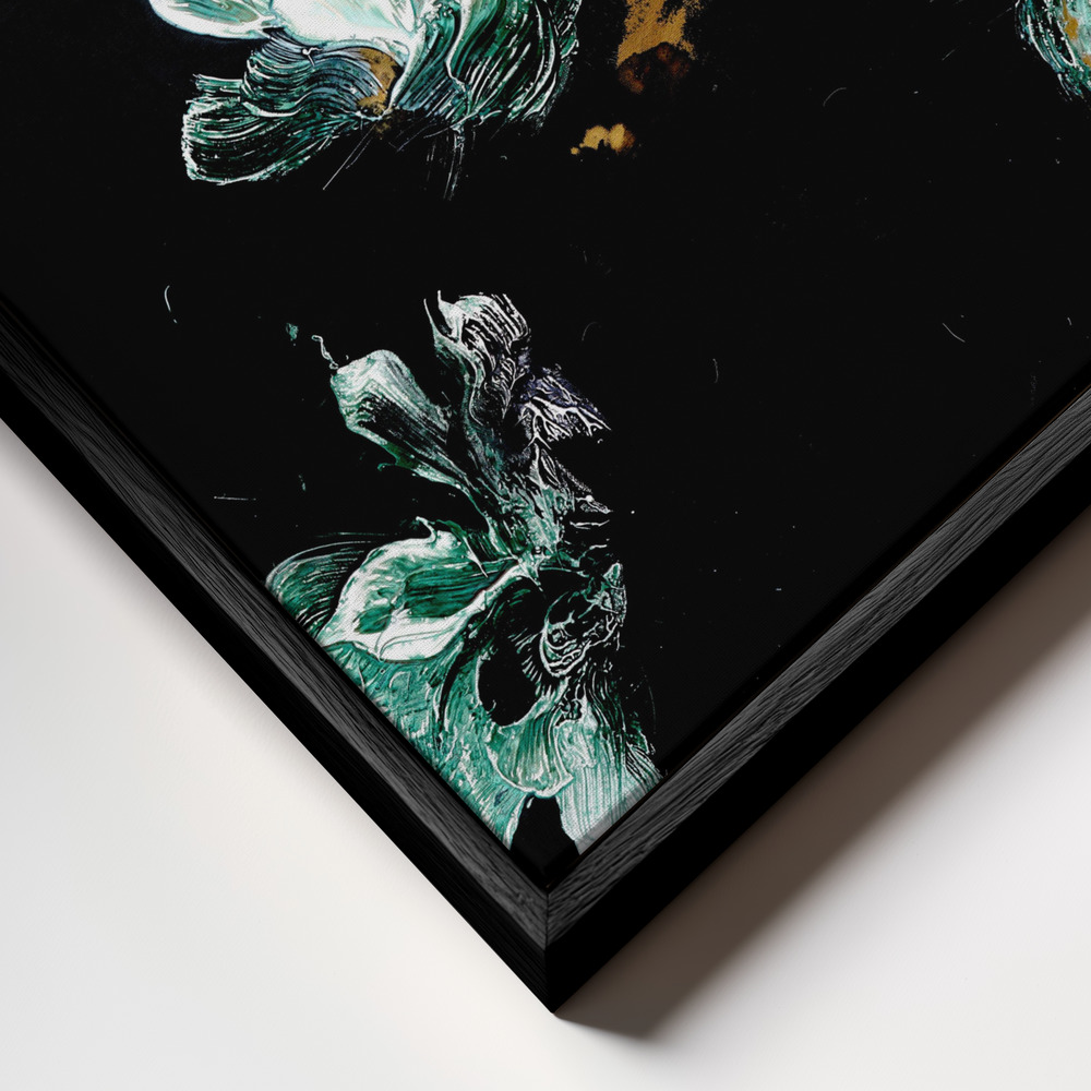 Canvas print - Celestial Garden with Green and White Flowers frame close up - black frame