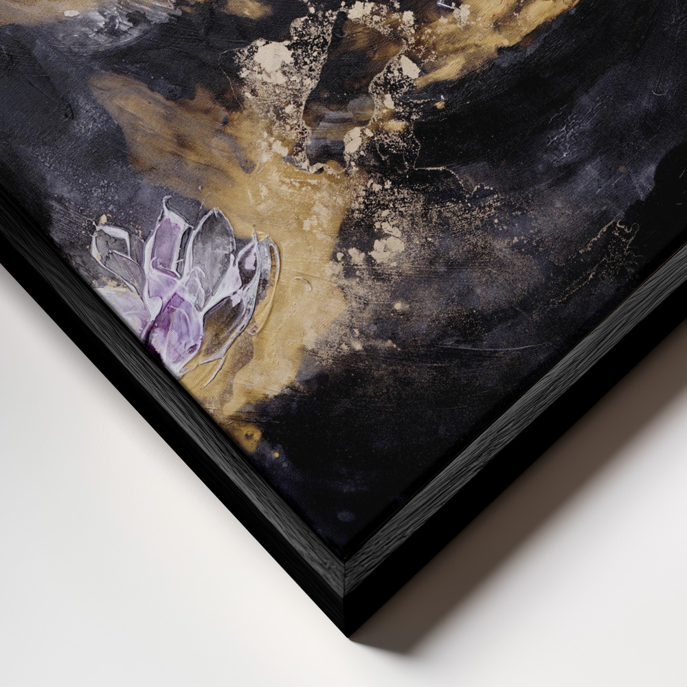 Canvas schilderi - Floral Painting with Purple and White Blossoms frame close-up - zwart frame