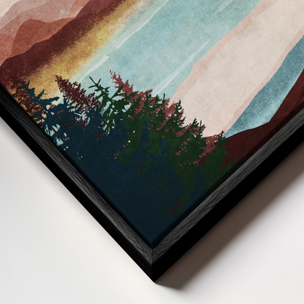 Canvas print - Misty Mountain View frame close up - black frame